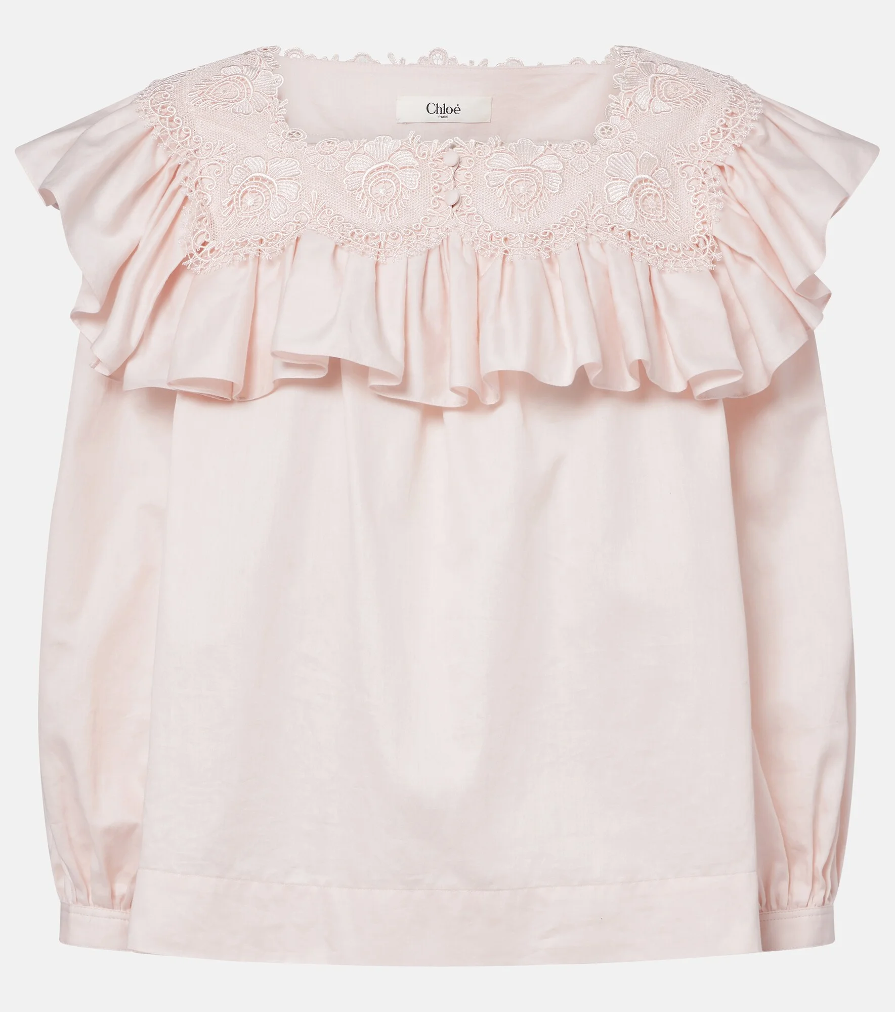 Ruffled lace-trimmed cotton blouse - 1
