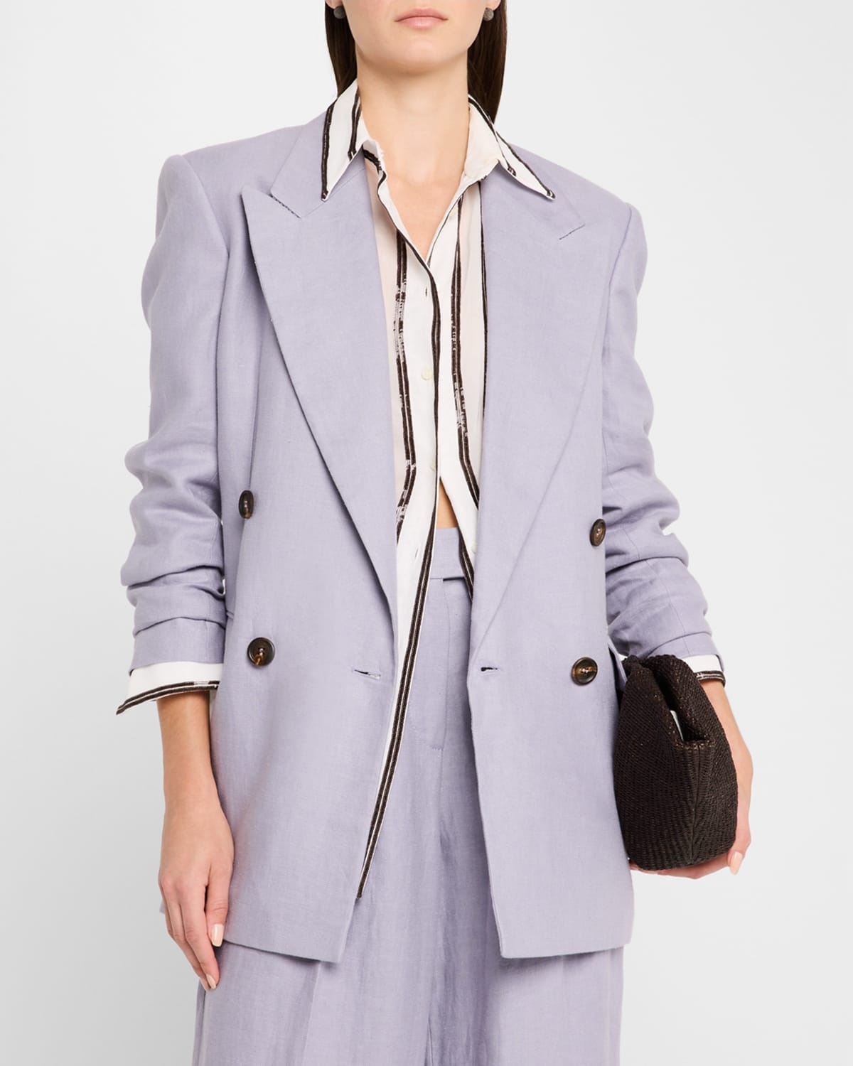 Double-Breasted Linen Gabardine Blazer - 4
