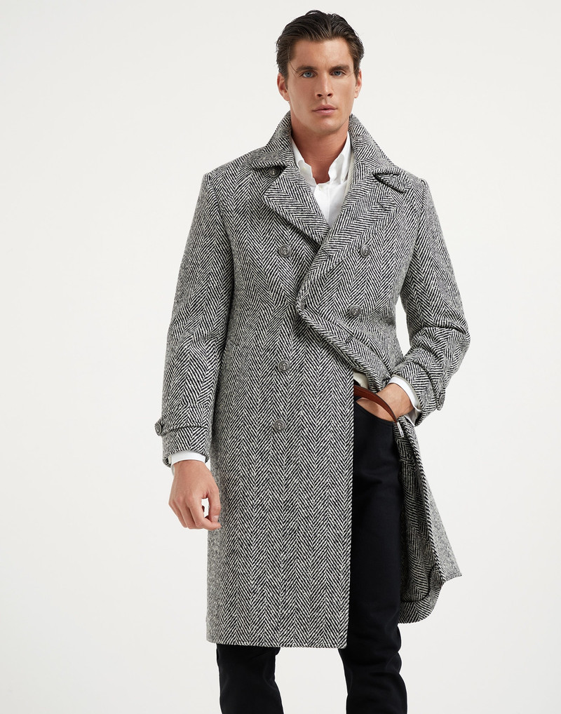 Virgin wool chevron one-and-a-half breasted coat with metal buttons 1