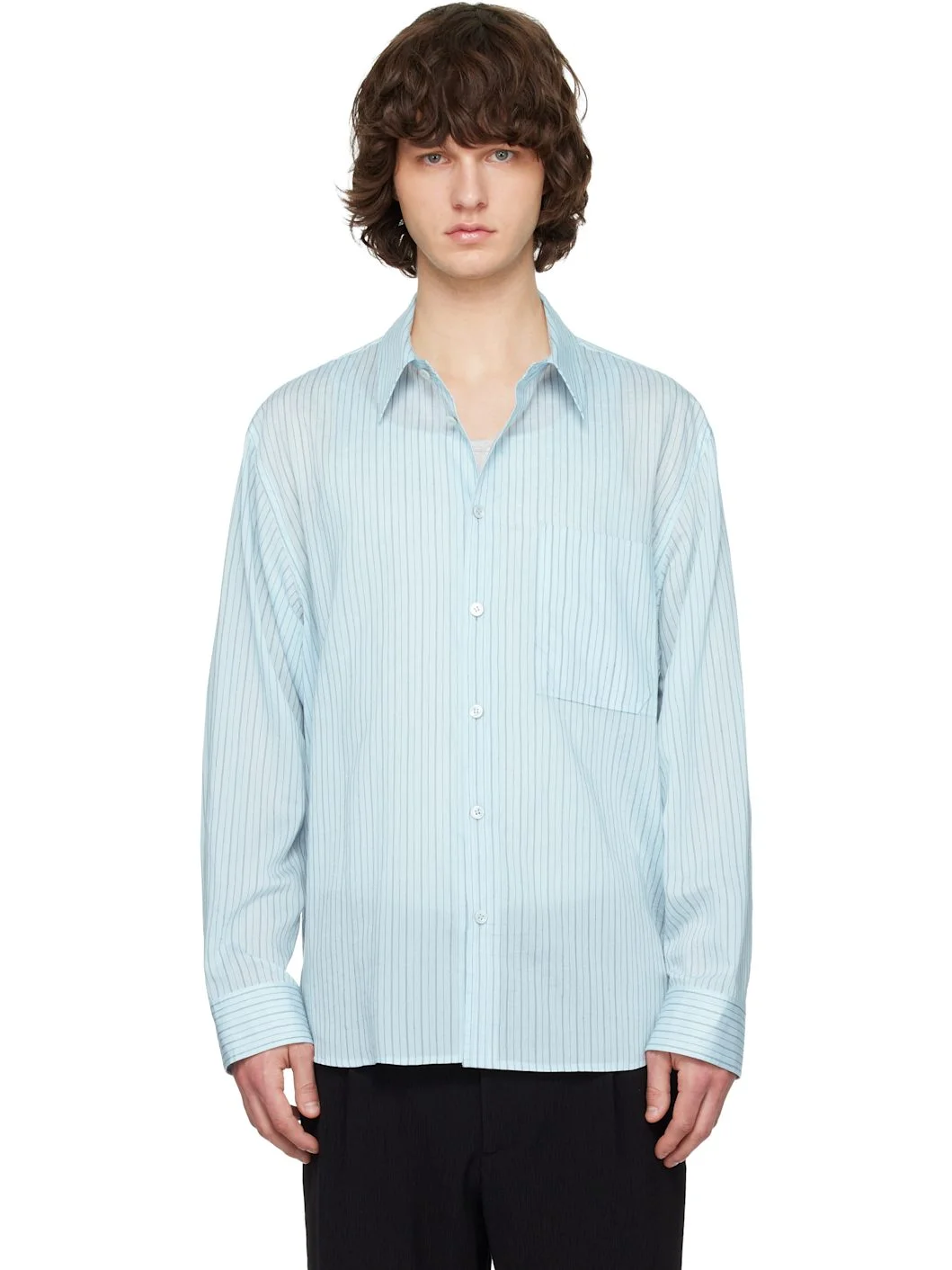Blue Lyocell Nylon Stripe Shirt - 1