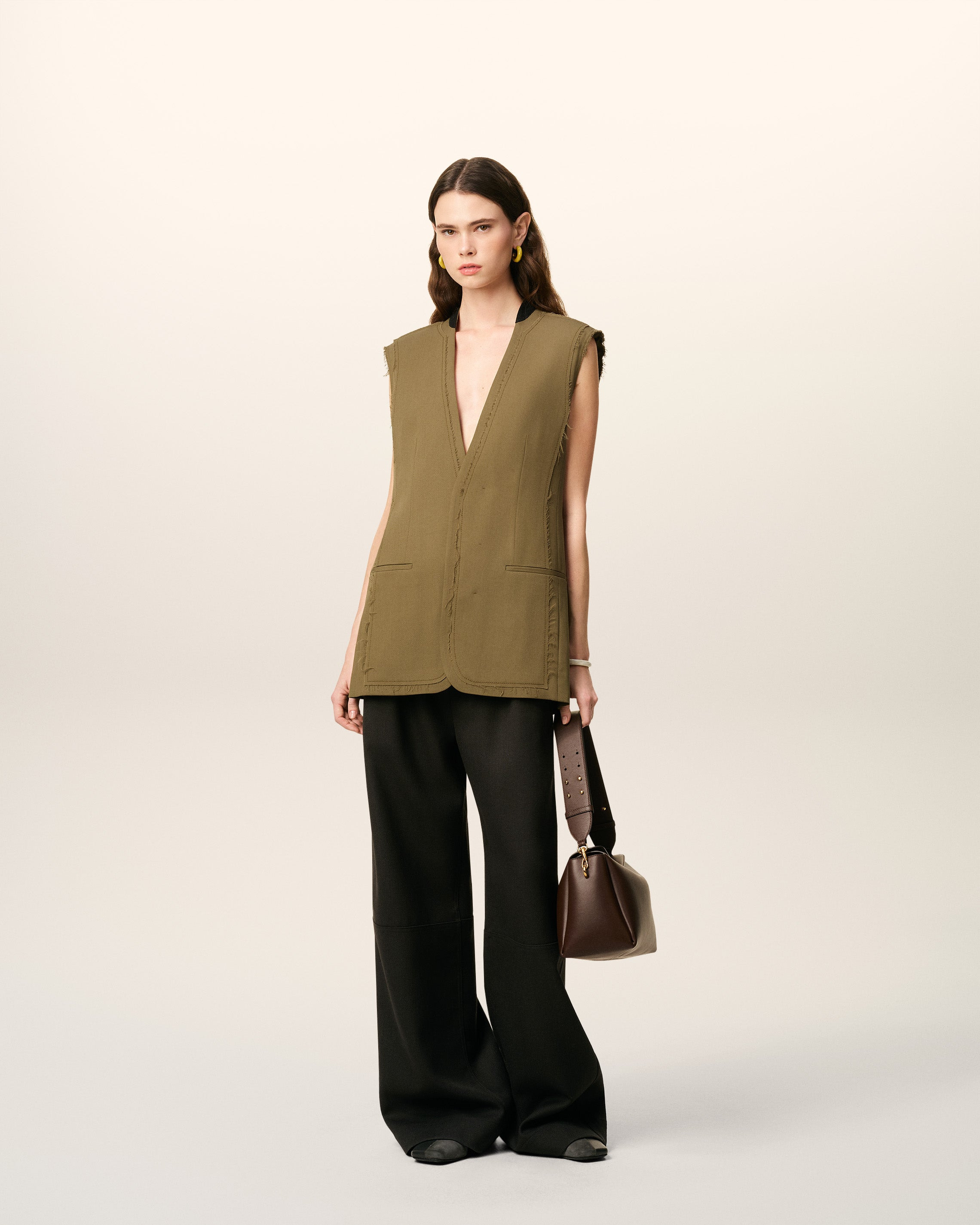 GREEN WOOL SLEEVELESS JACKET - 2