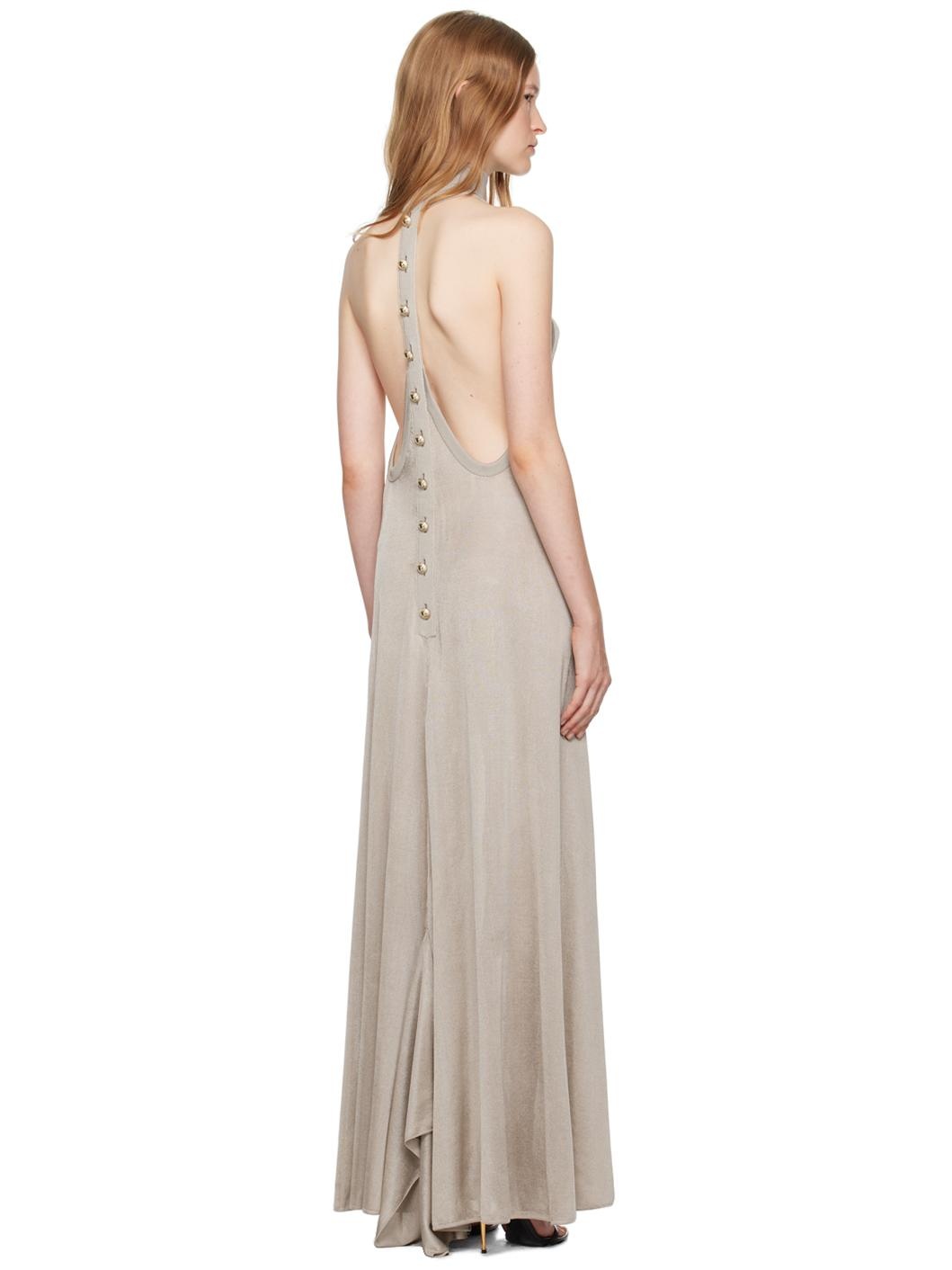 Taupe Halterneck Knit Evening Maxi Dress - 3