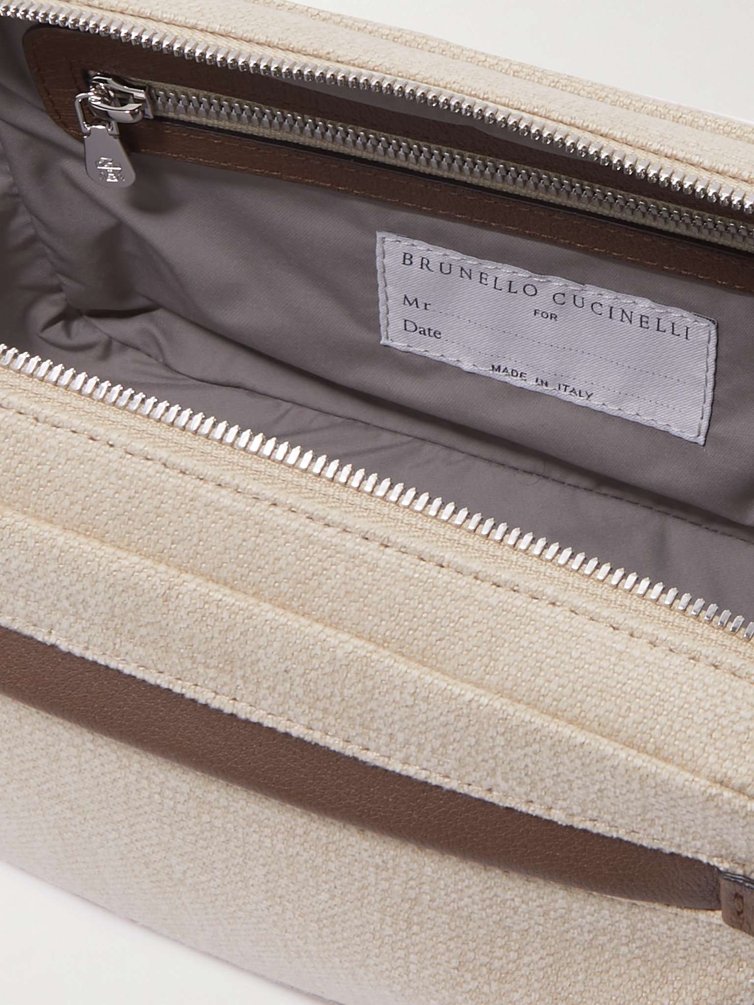 Leather-Trimmed Cotton and Linen-Blend Wash Bag - 2