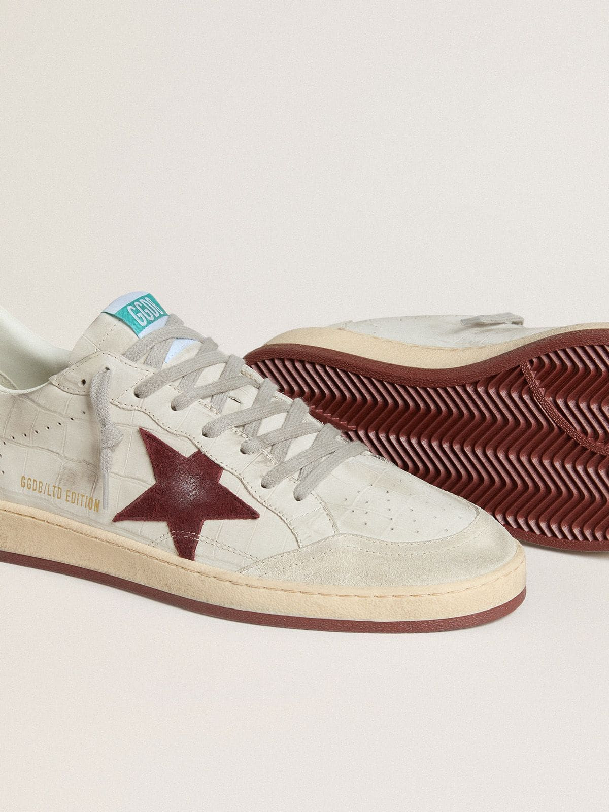 Men's Ball Star in crocodile-print nubuck with burgundy suede star - 3