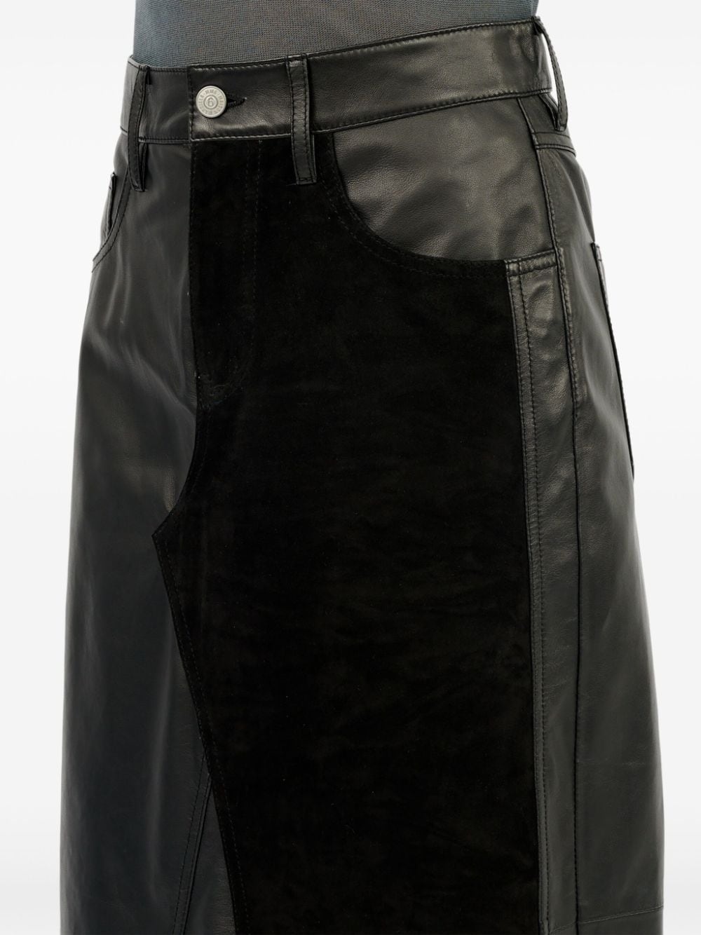 5-pockets panelled leather long skirt - 7