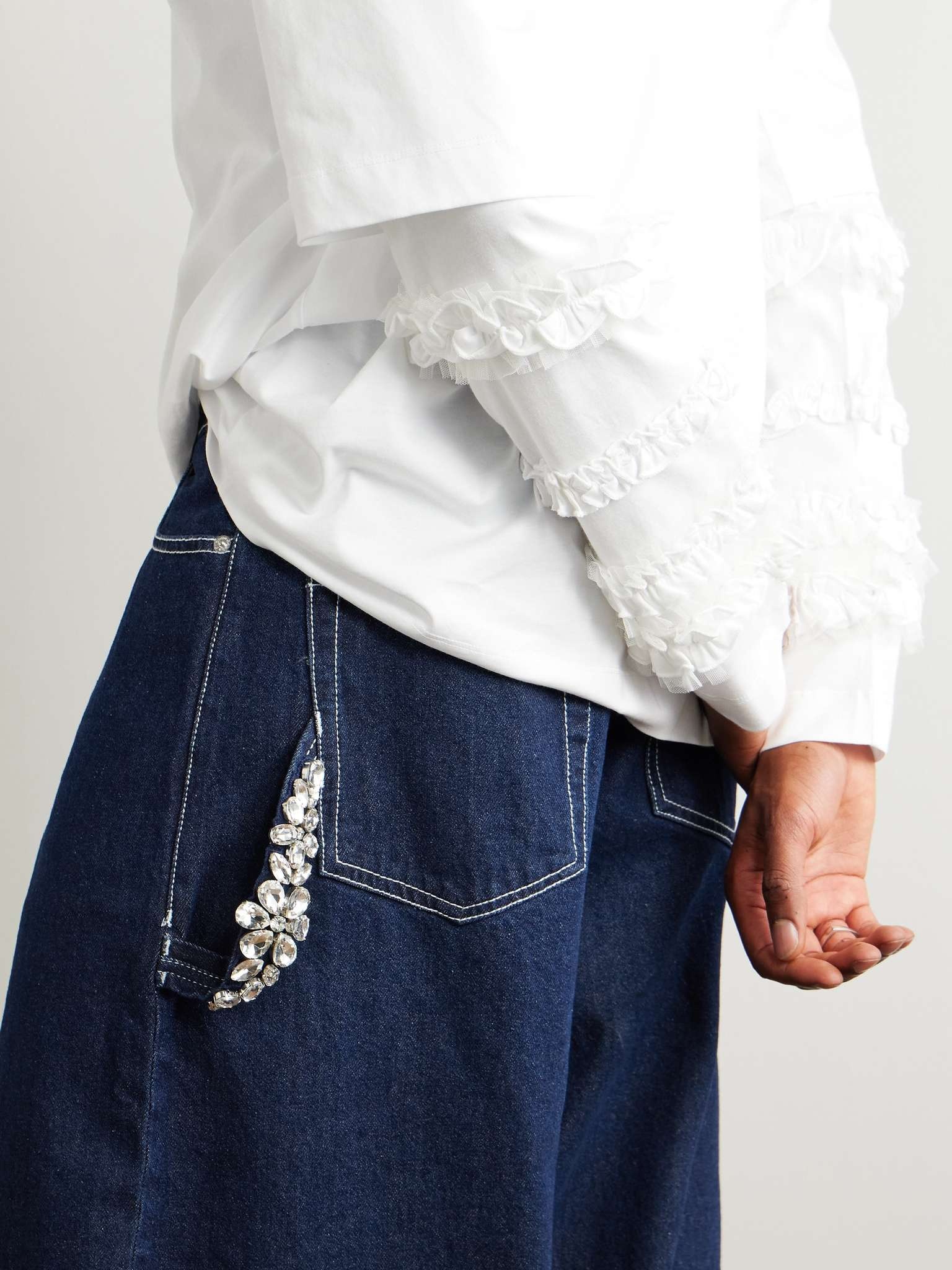 Simone Rocha Puddle Wide-Leg Pleated Crystal-Embellished Jeans