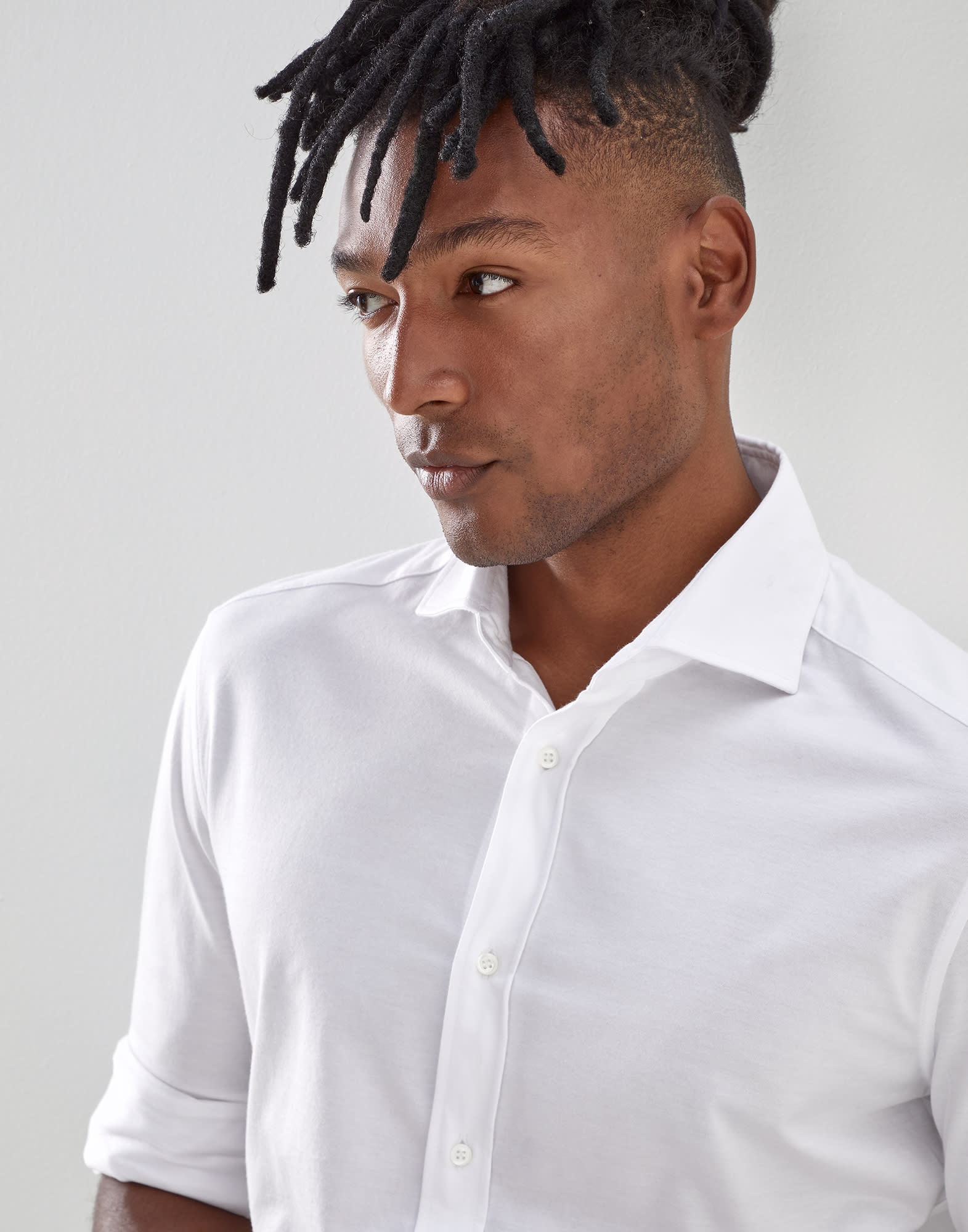 Cotton piqué slim fit shirt with spread collar - 3