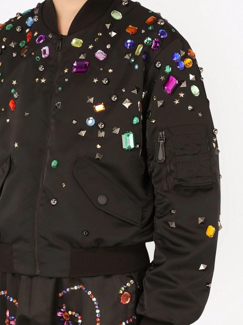 gemstone-embellished bomber jacket - 5