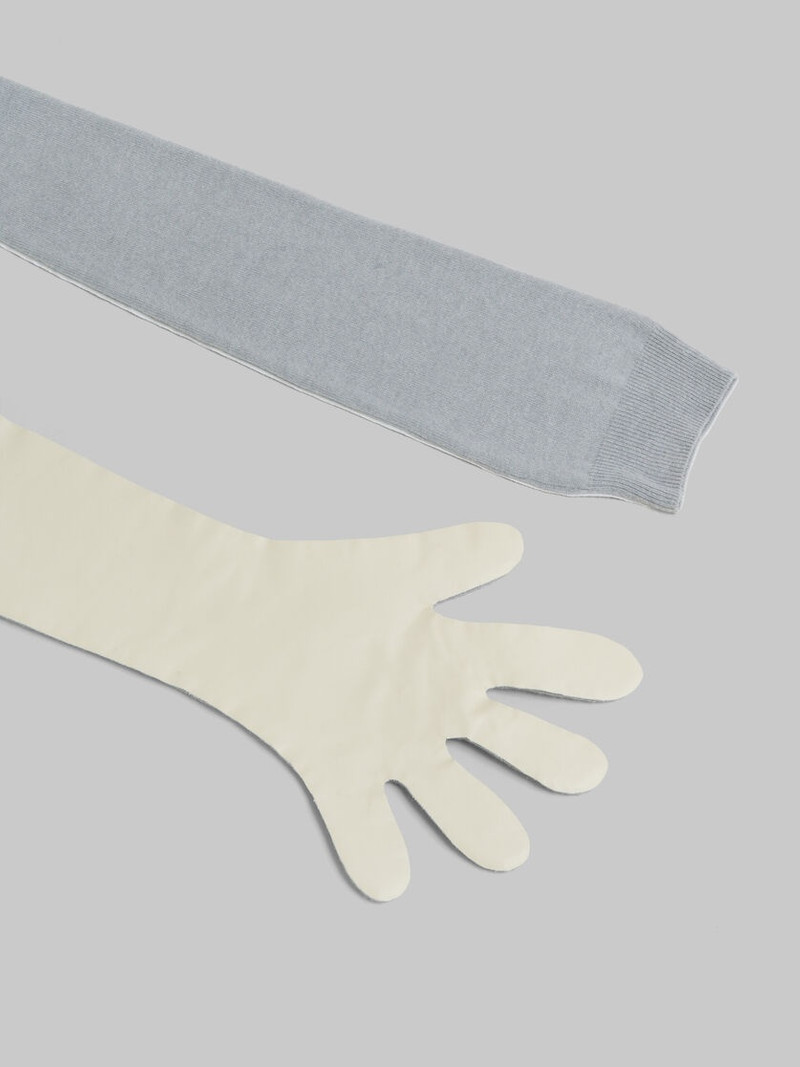 GRAY AND WHITE WOOL AND CASHMERE LONG GLOVES 3
