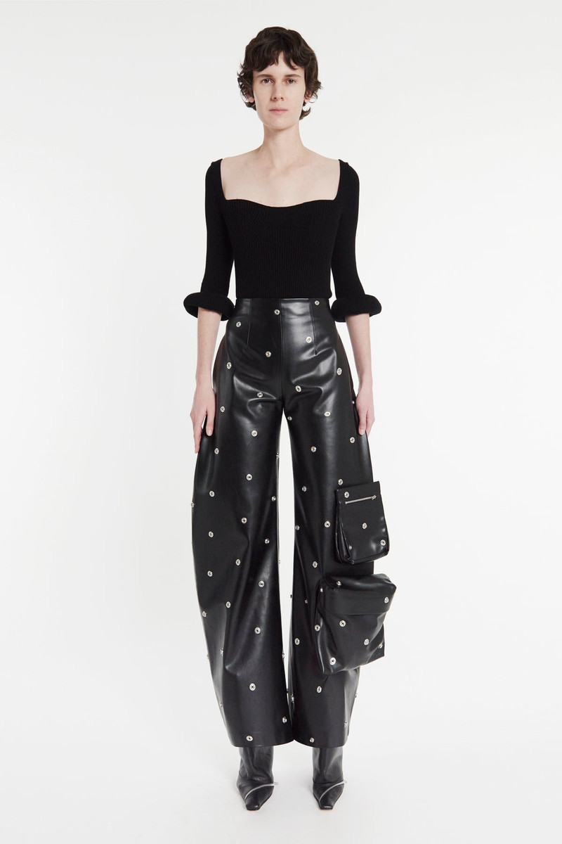 FAUX LEATHER STUD TROUSER WITH SNAP-ON POCKETS BLACK 1