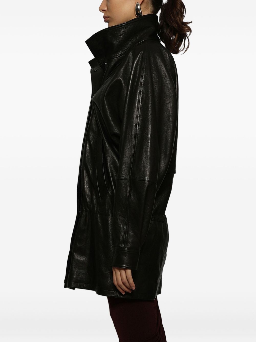 double-breasted leather jacket - 3