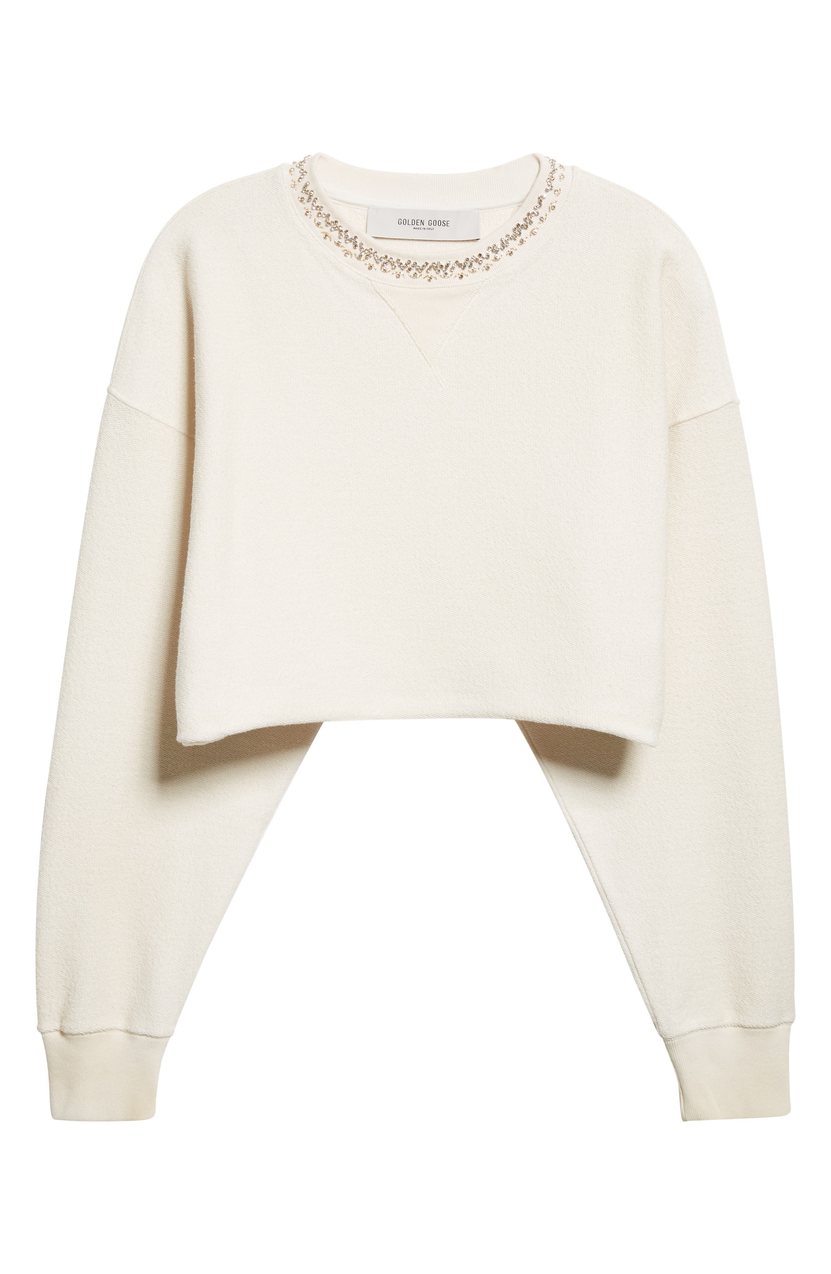 Golden Goose Journey Crystal Embellished Crop Fleece Sweatshirt in Artic Wolf at Nordstrom - 6