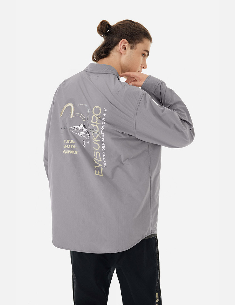 EVISU 3D Metallic Fishing Logo Print Relax Fit Shirt outlook