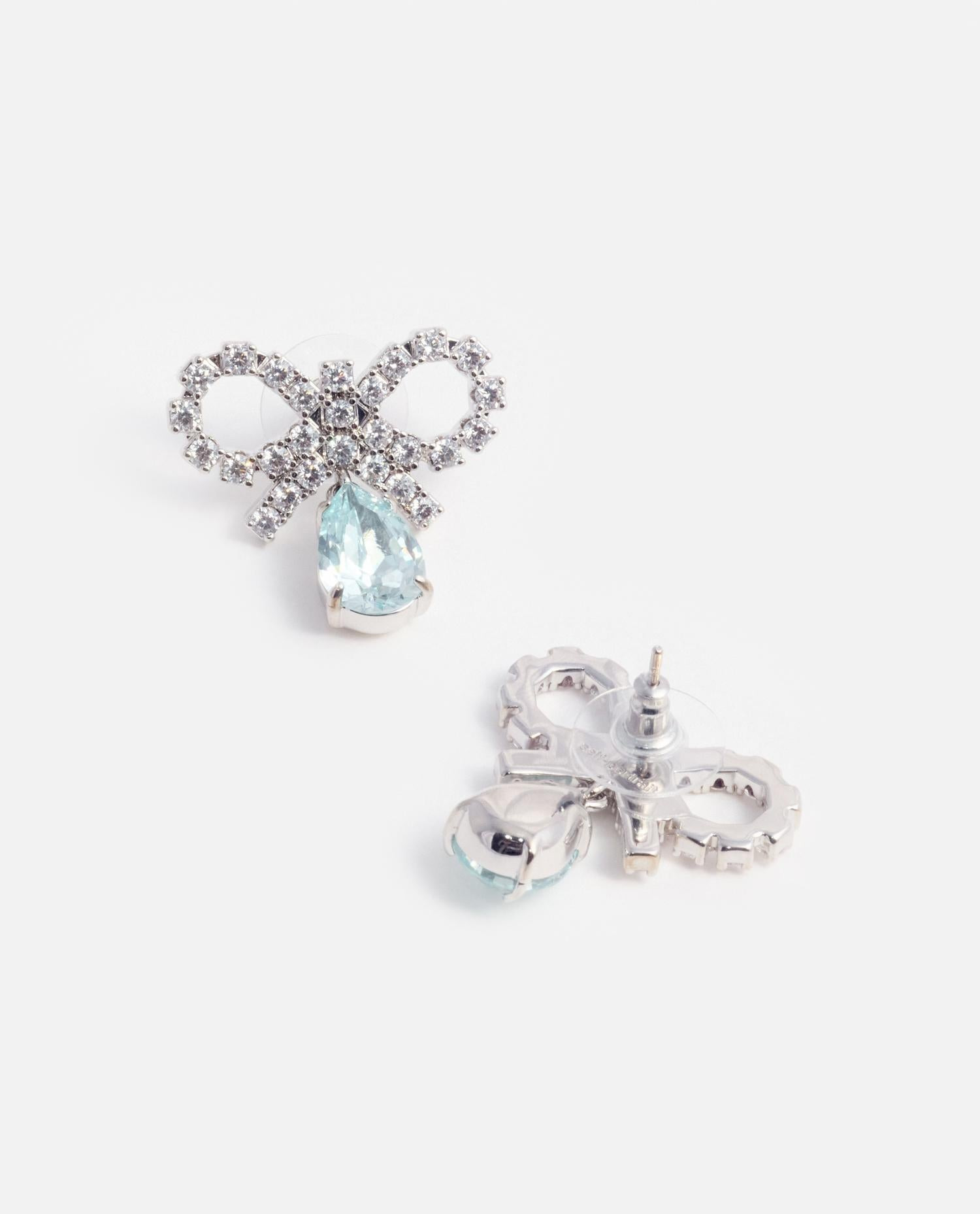 MICRO BOW BLUE DROPLET EARRINGS - 2