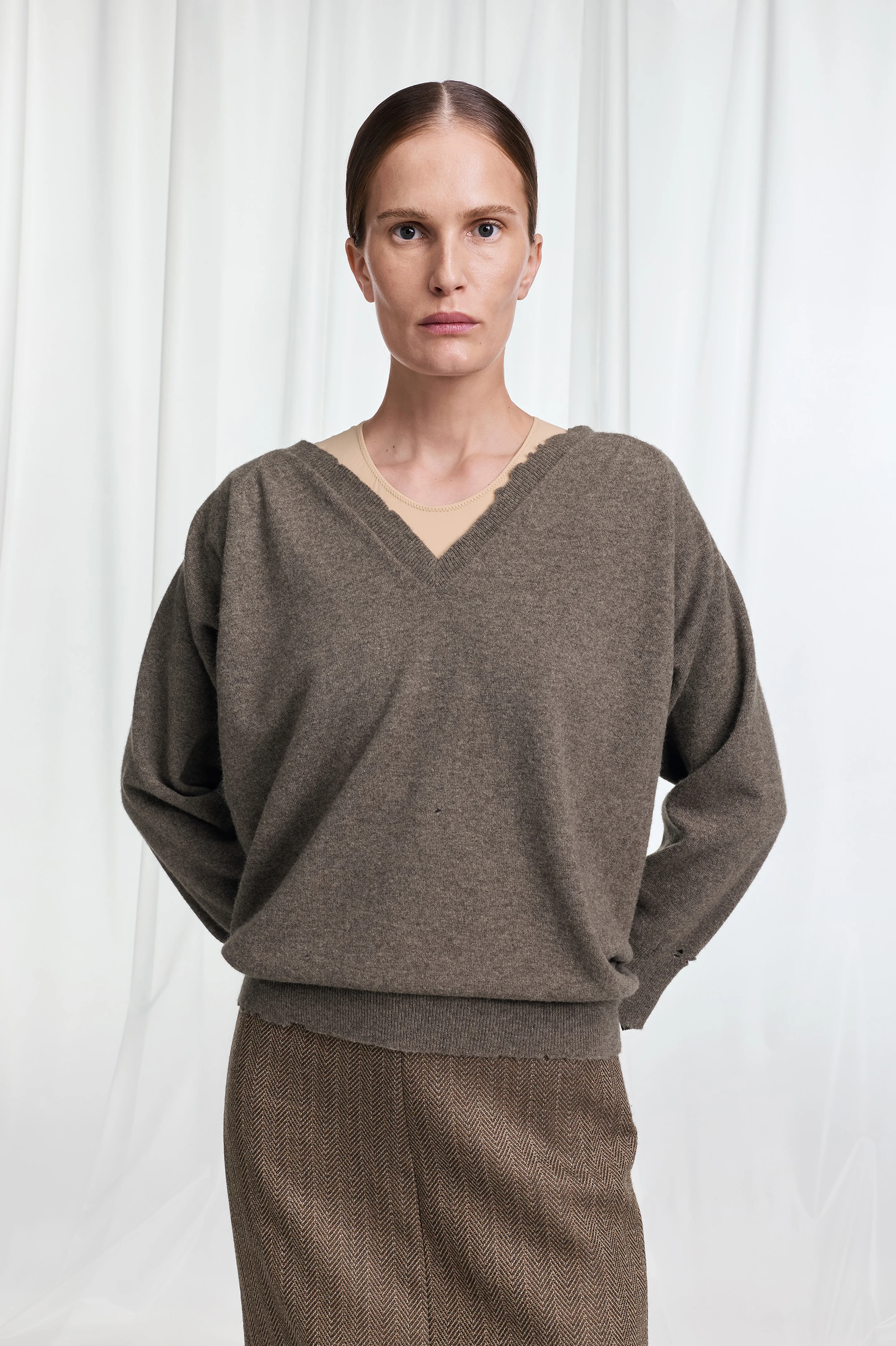 Draped V-Neck Sweater - 1