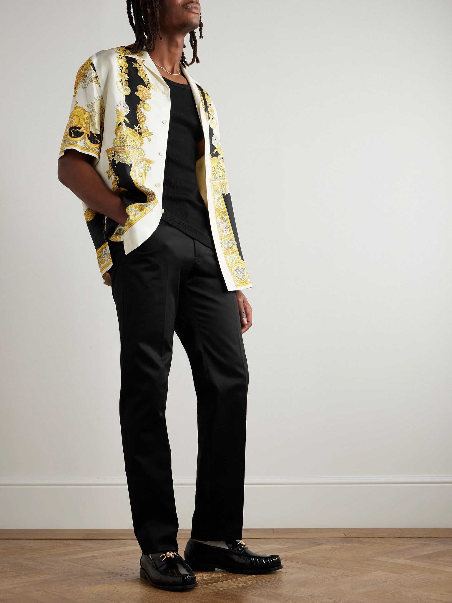 Straight-Leg Embellished Cotton-Gabardine Trousers Black - 2