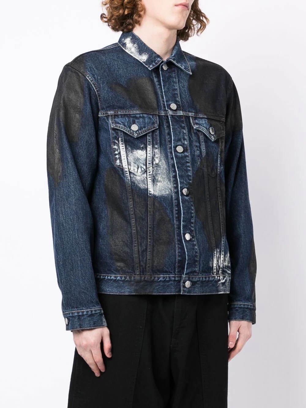 abstract print denim jacket - 3