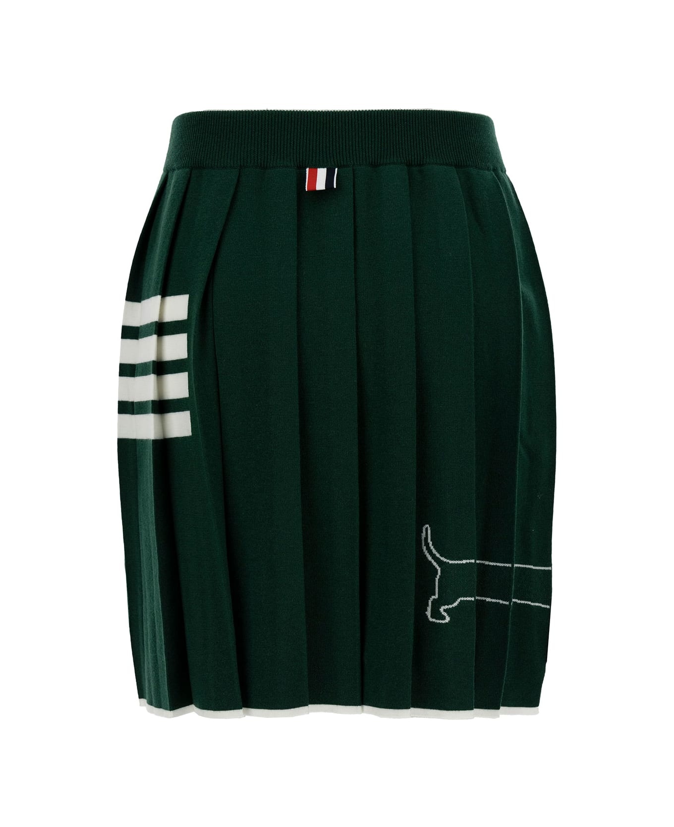 Green Pleated Mini-skirt With Dachshund Print And 4 Bar Detail In Wool Woman - 2