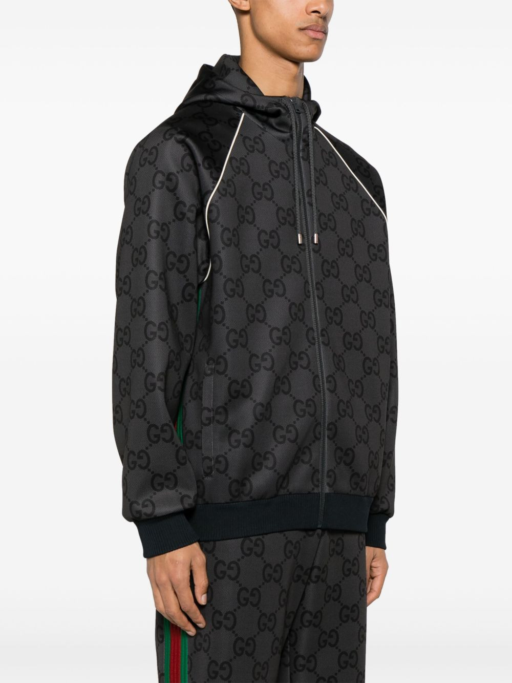Jumbo GG-pattern Web-striped hooded jacket - 3