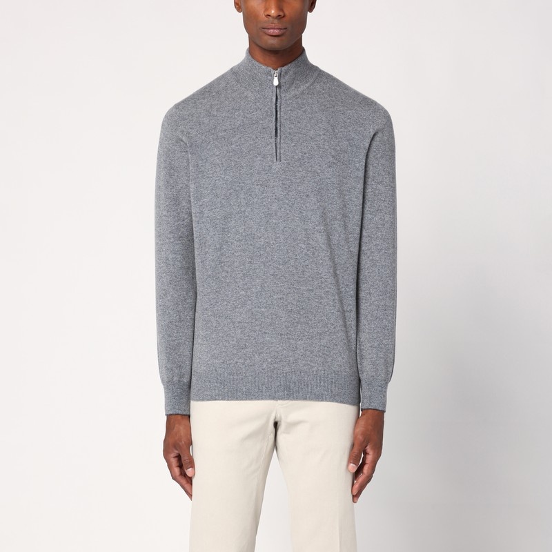 Grey turtleneck sweater with zip - 1