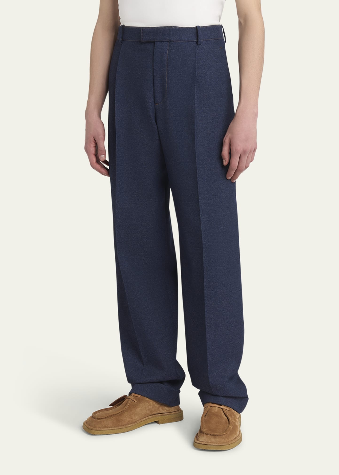 Men's Wide-Leg Melange Wool Drill Trousers - 4