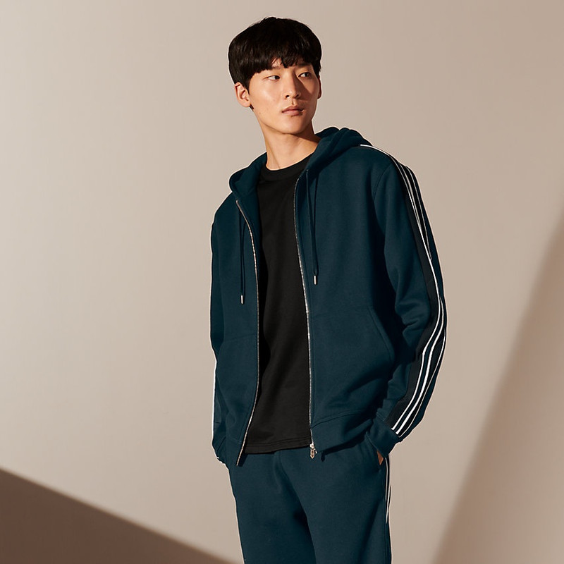 Hermès "Run H" bicolor zipped hooded sweater outlook