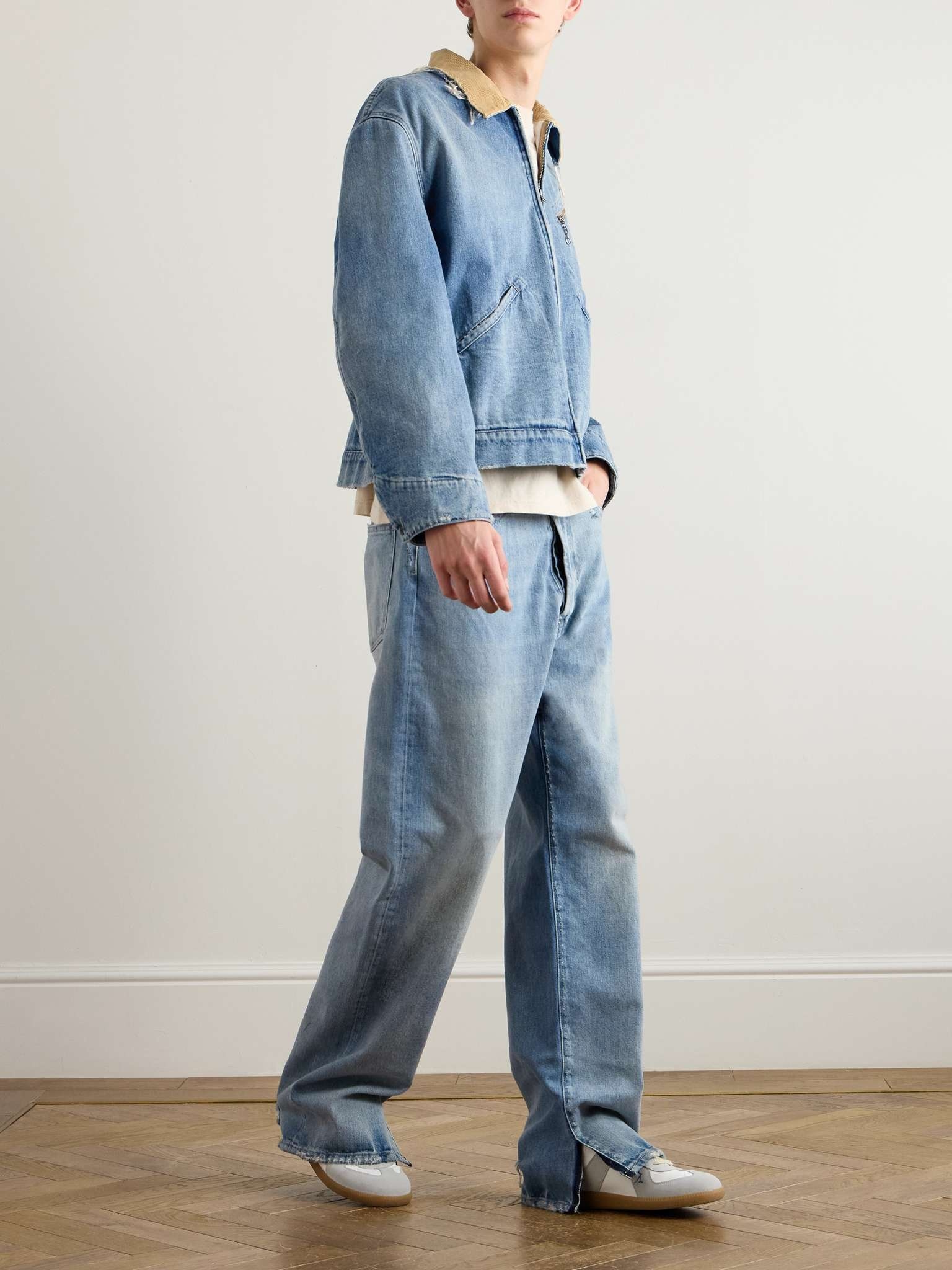Distressed Corduroy-Trimmed Denim Jacket - 2