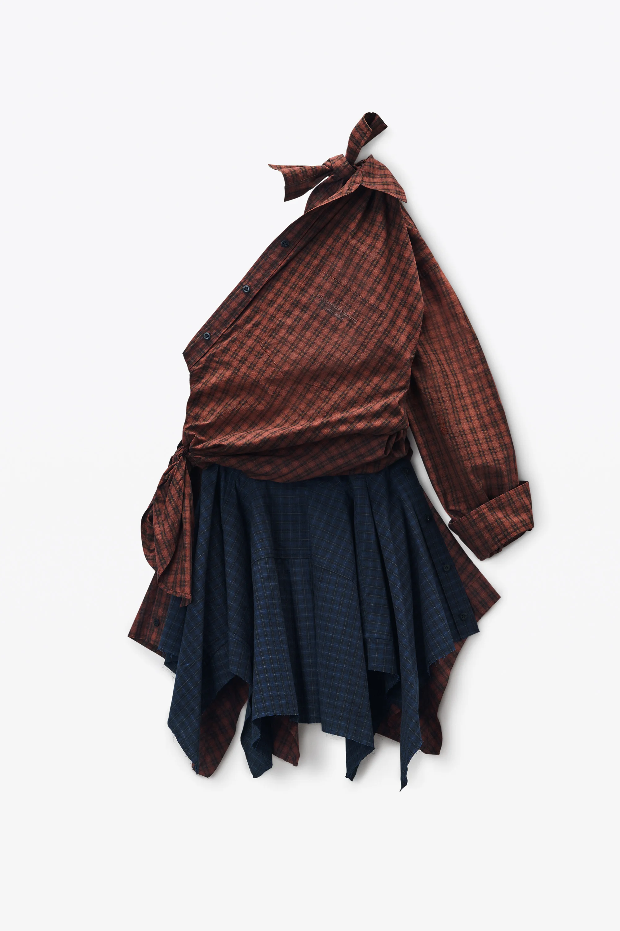 Red Plaid Cotton Poplin Minidress - 1