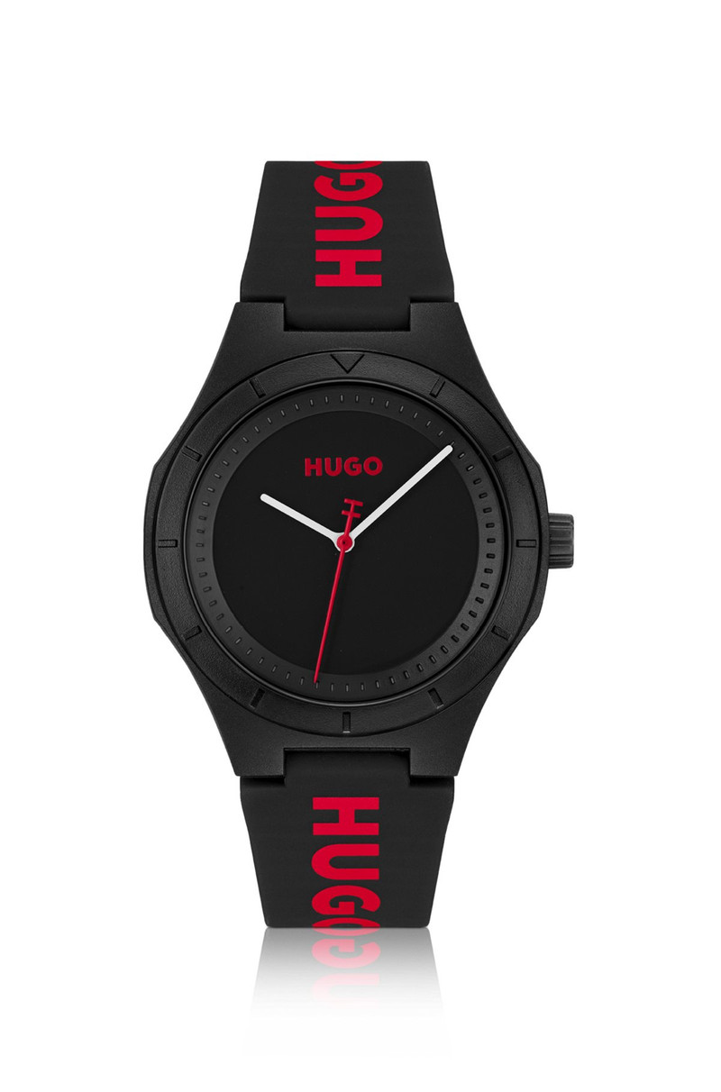 LIT FOR HIM BLACK WATCH WITH RED LOGO DETAILING 1