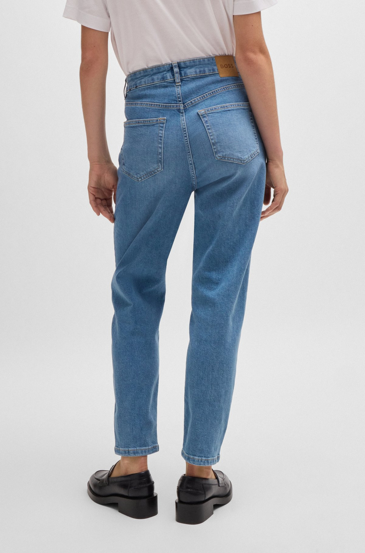 HIGH-WAISTED CROPPED JEANS IN BLUE COMFORT-STRETCH DENIM - 4