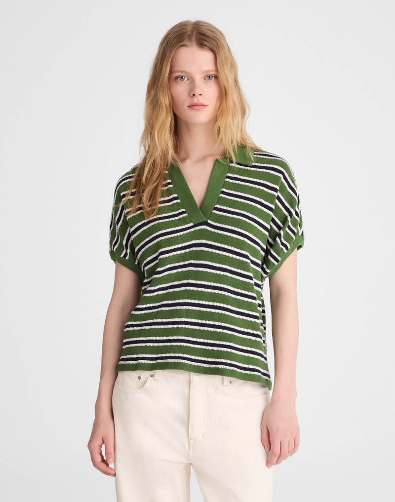 Relaxed V-Neck Polo Shirt in Stripe 5