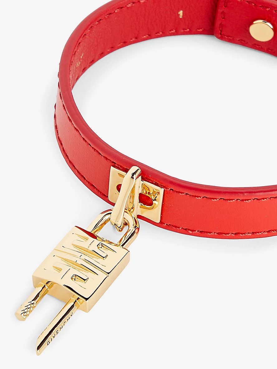 Padlock-charm adjustable leather bracelet - 3