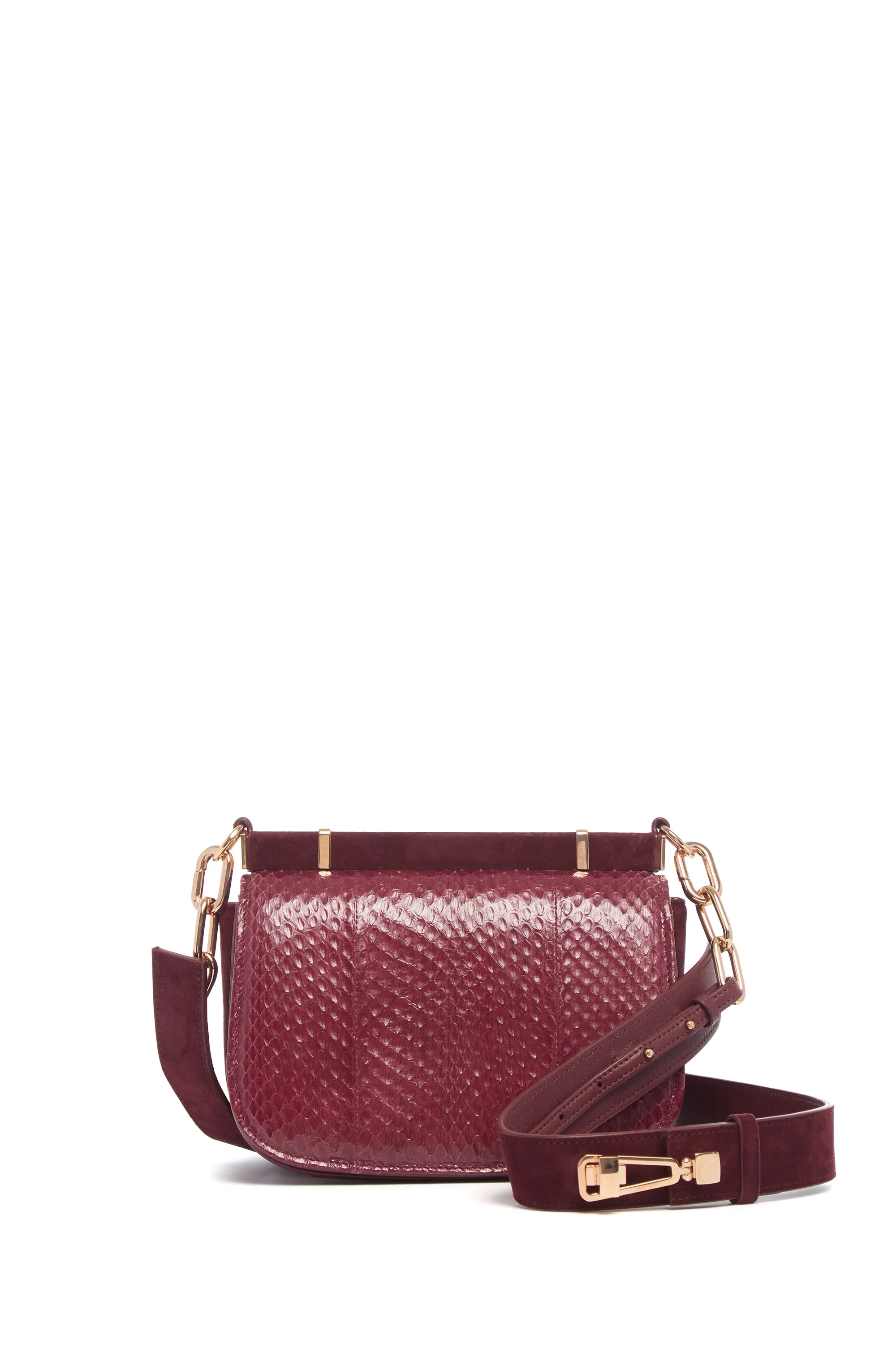 Small Dern Crossbody Bag in Bordeaux Snakeskin & Suede - 1