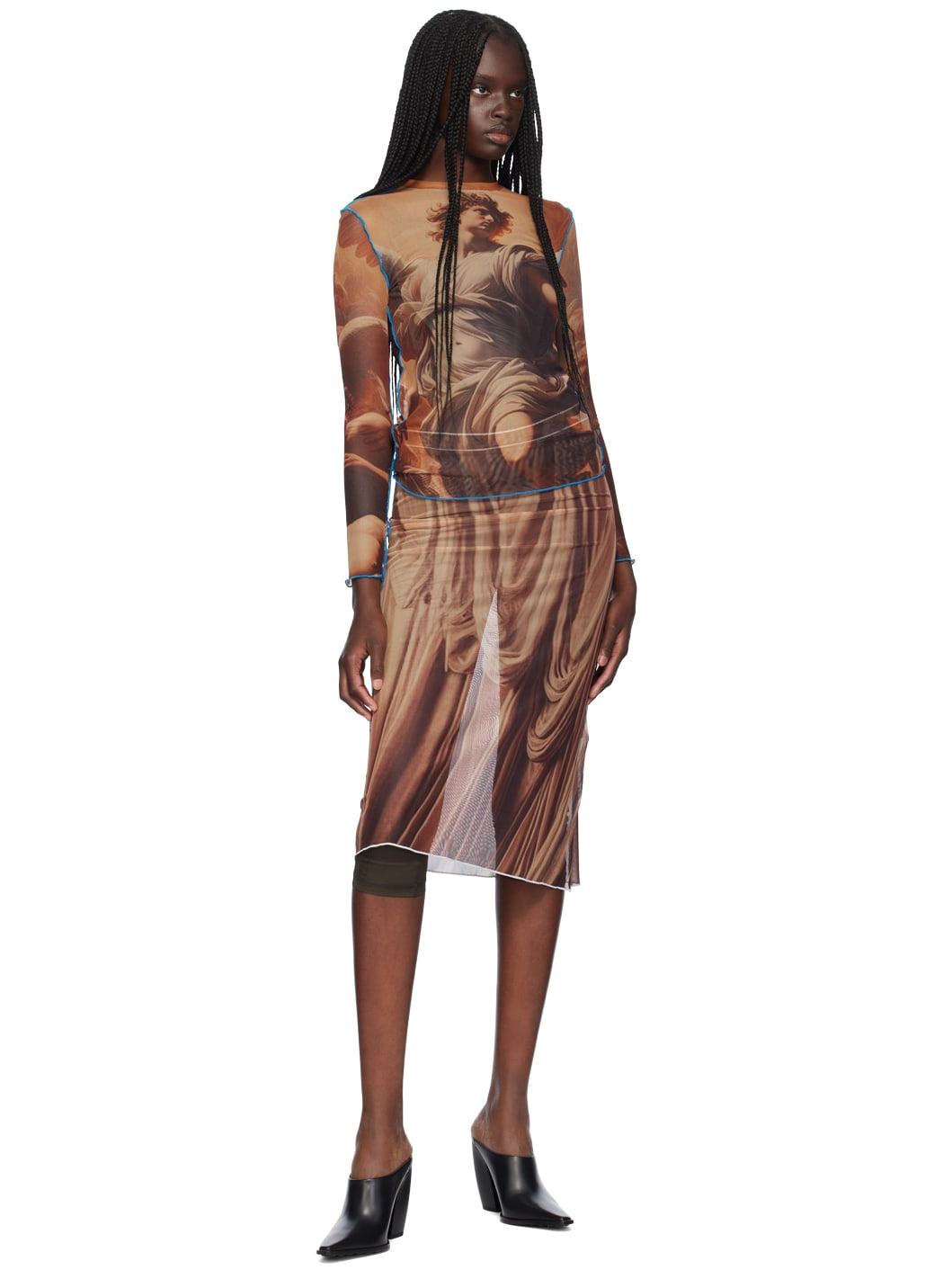 Brown Draped Printed Midi Skirt - 4
