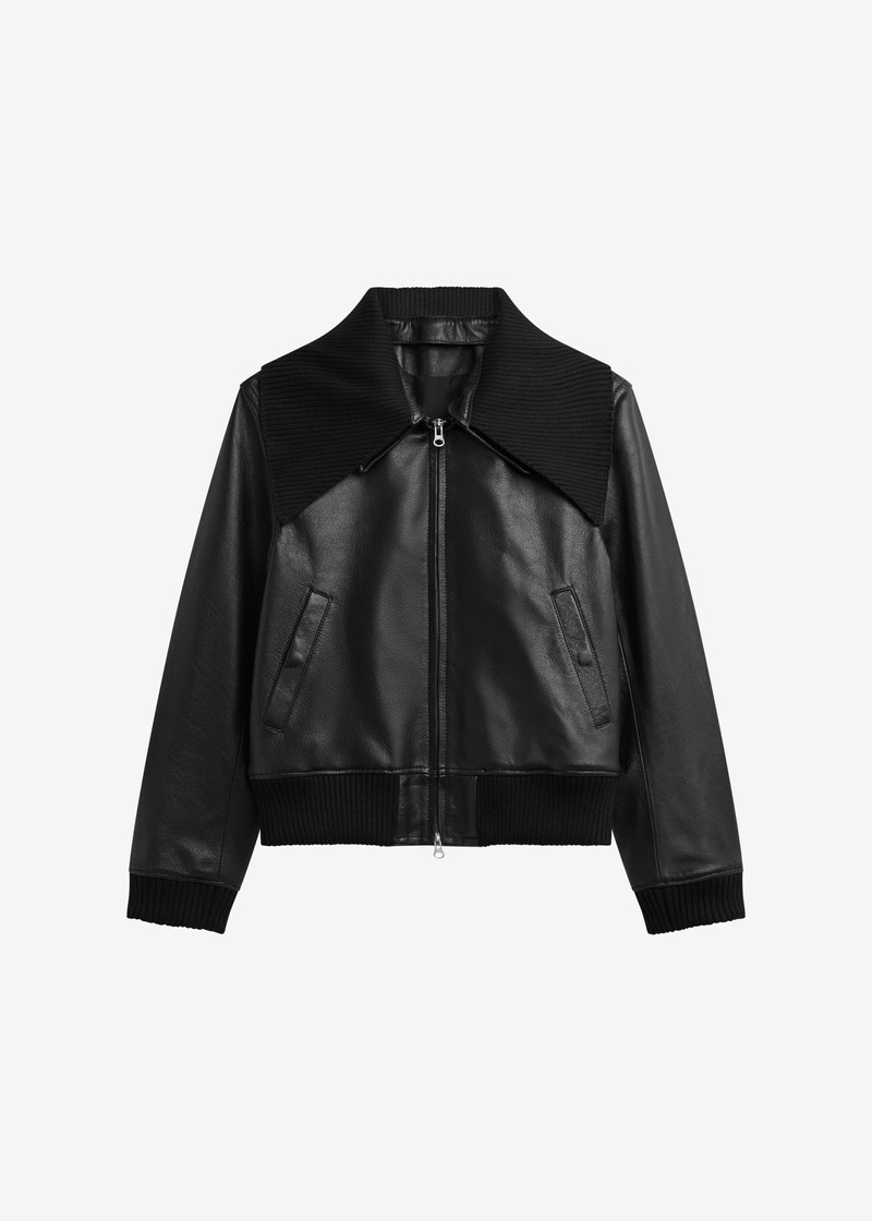 Vidsel Leather Bomber Jacket - Black 1