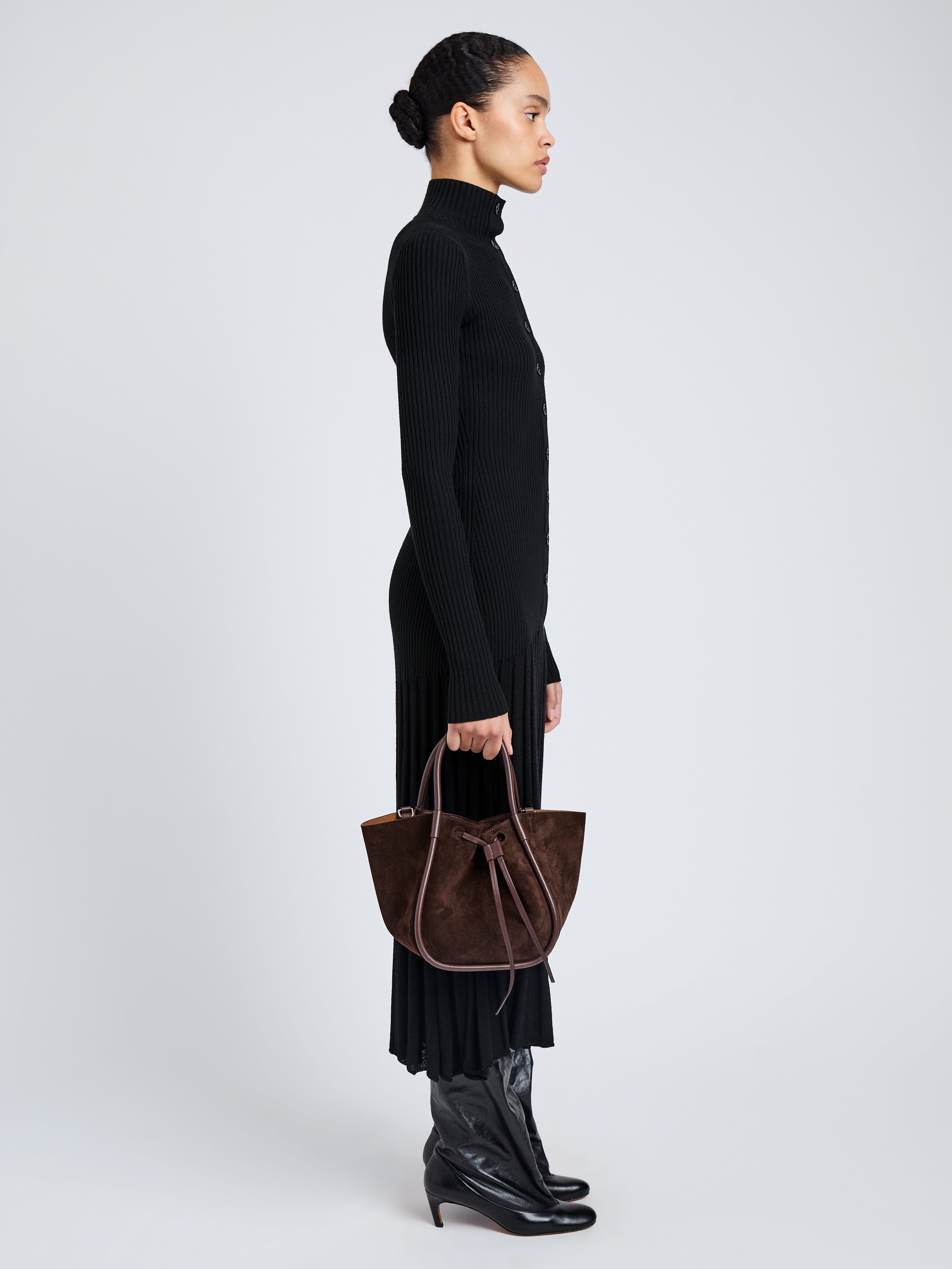 Small Ruched Tote in Soft Suede - 2