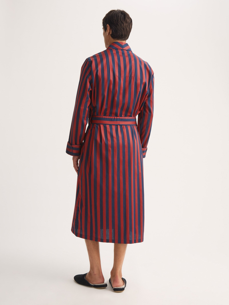 Men's Robe Royal Cotton Navy Blue & Red Stripe 3