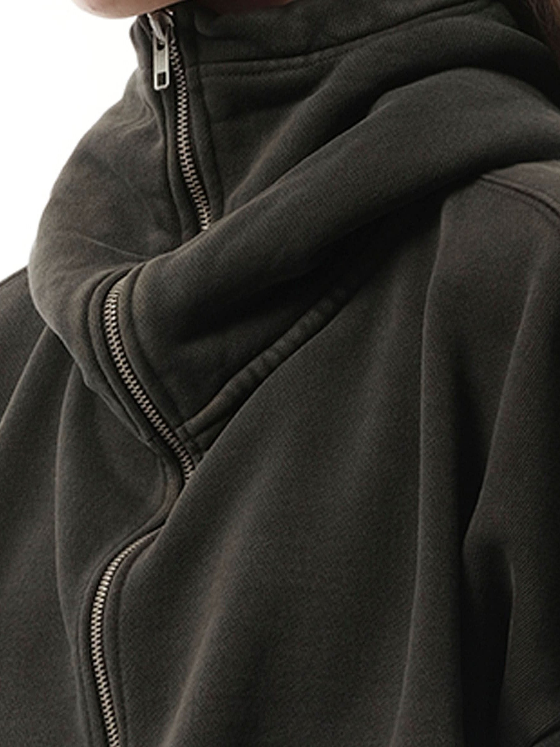 Cropped Full Zip Hoodie in Washed Black - 3