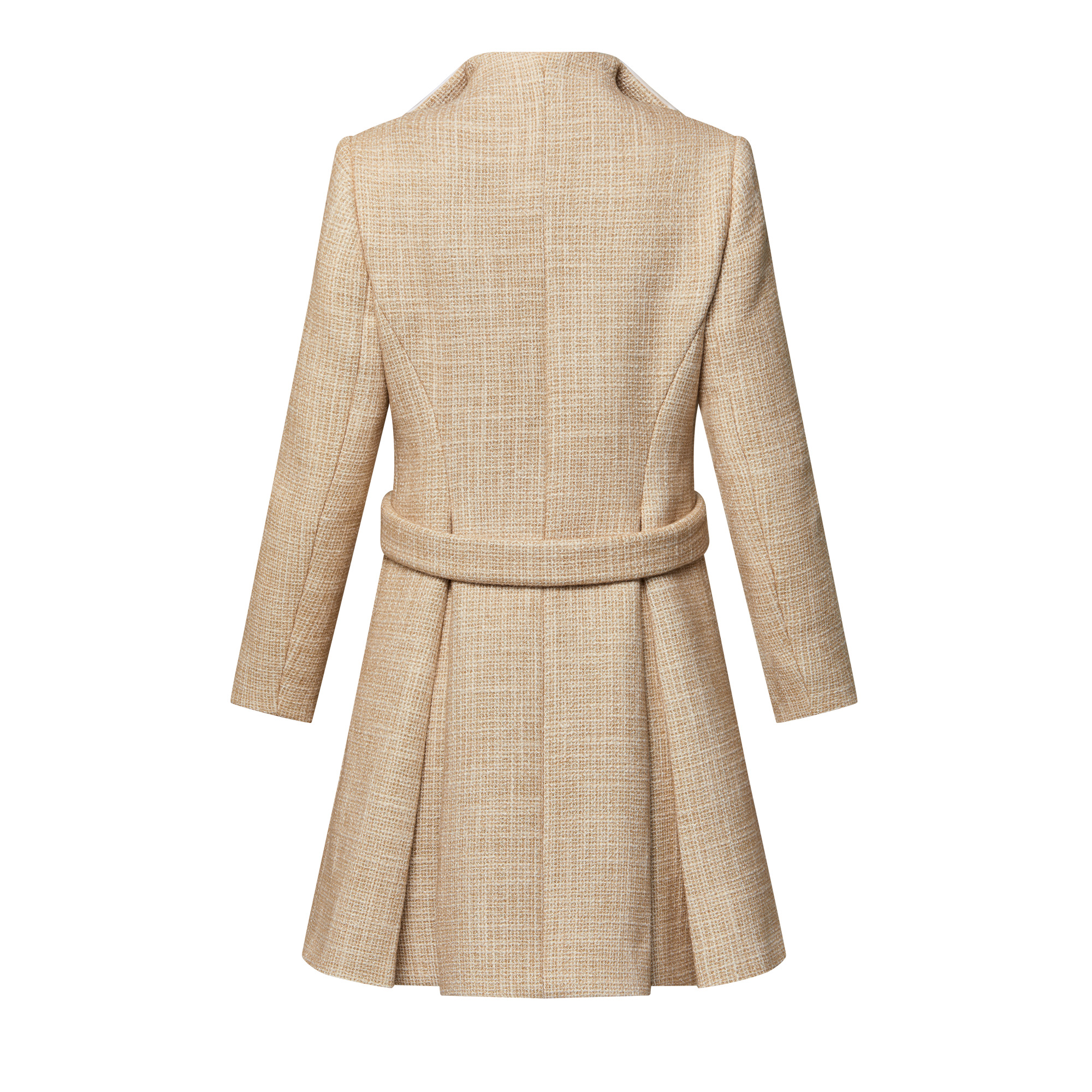Graphic Collar Belted Tweed Coat - 3