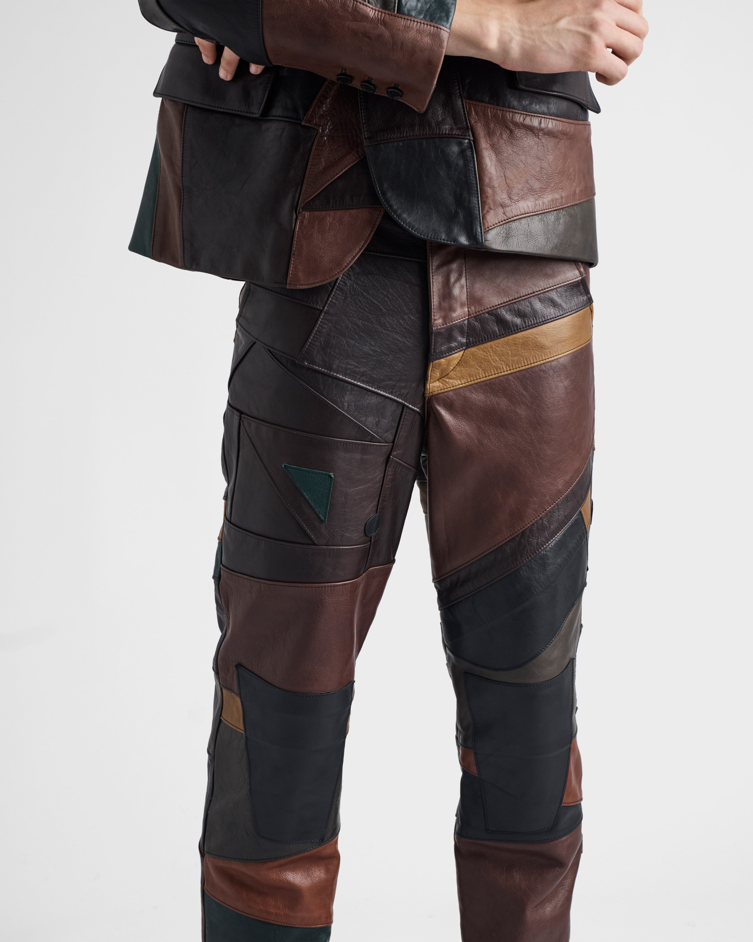 Patchwork leather pants - 4
