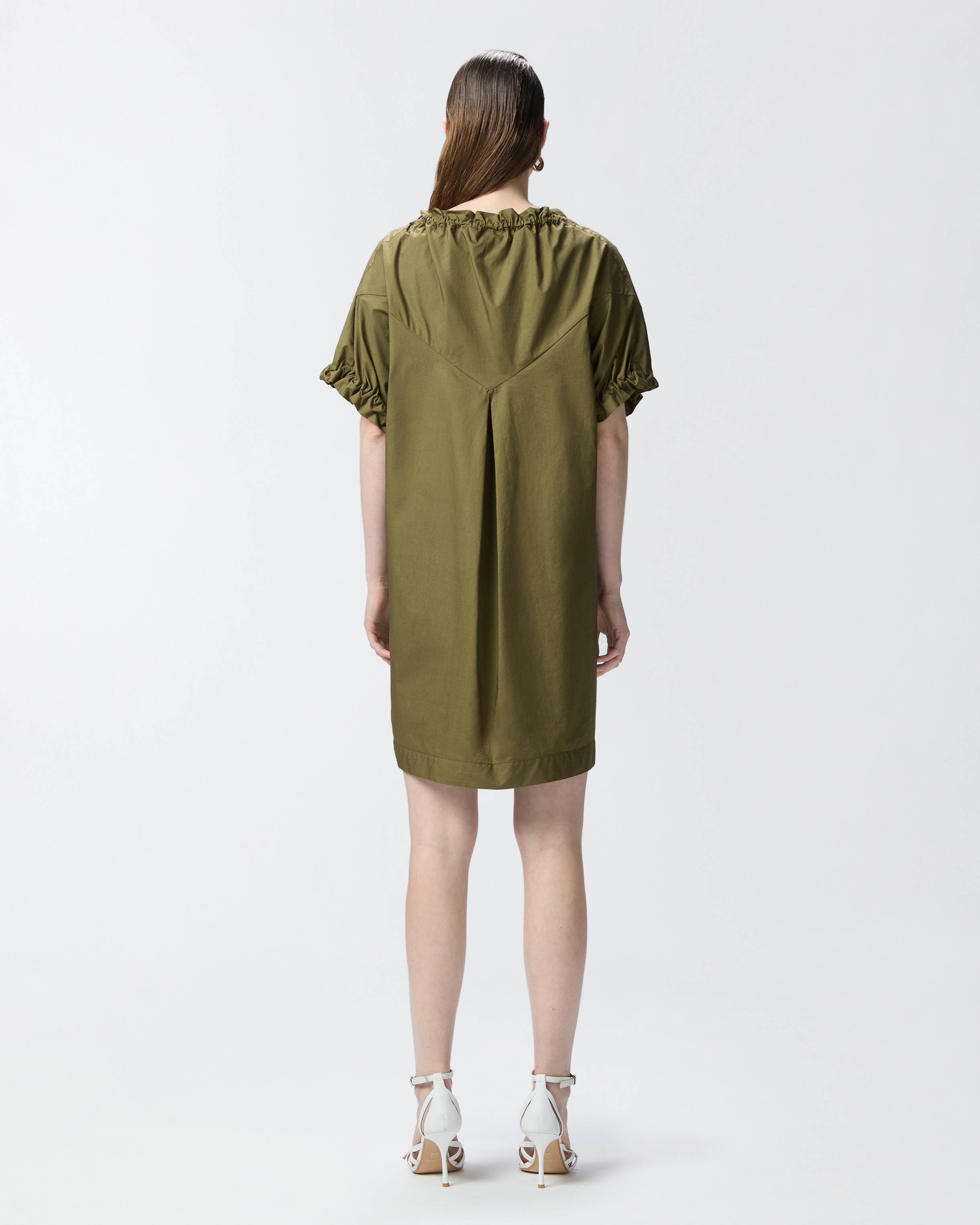 SHORT POPLIN DRESS WITH GATHERS AND EYELETS - 4