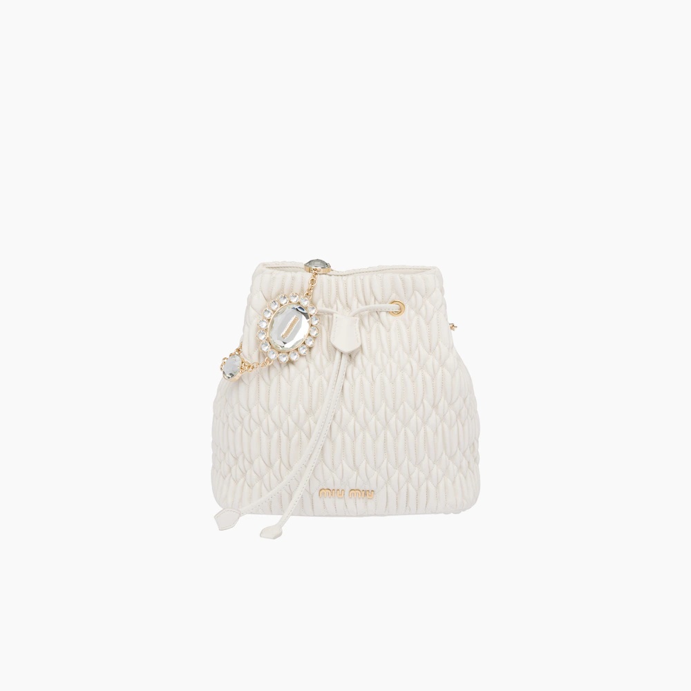 Miu Crystal Cloqué Nappa leather bucket bag - 1