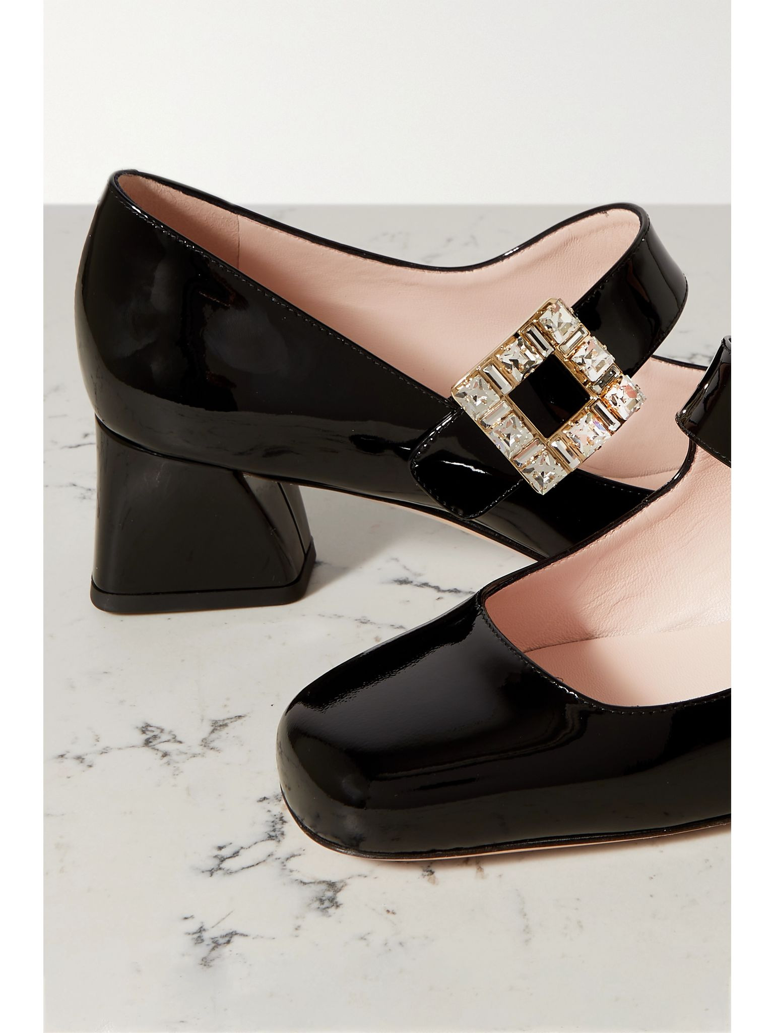Très Vivier 45 crystal-embellished patent-leather Mary Jane pumps Black - 4