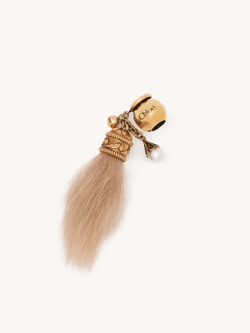 SPHERE SHEARLING TAIL DICE CHARM FOR BRACELET BAG IN BRASS 1
