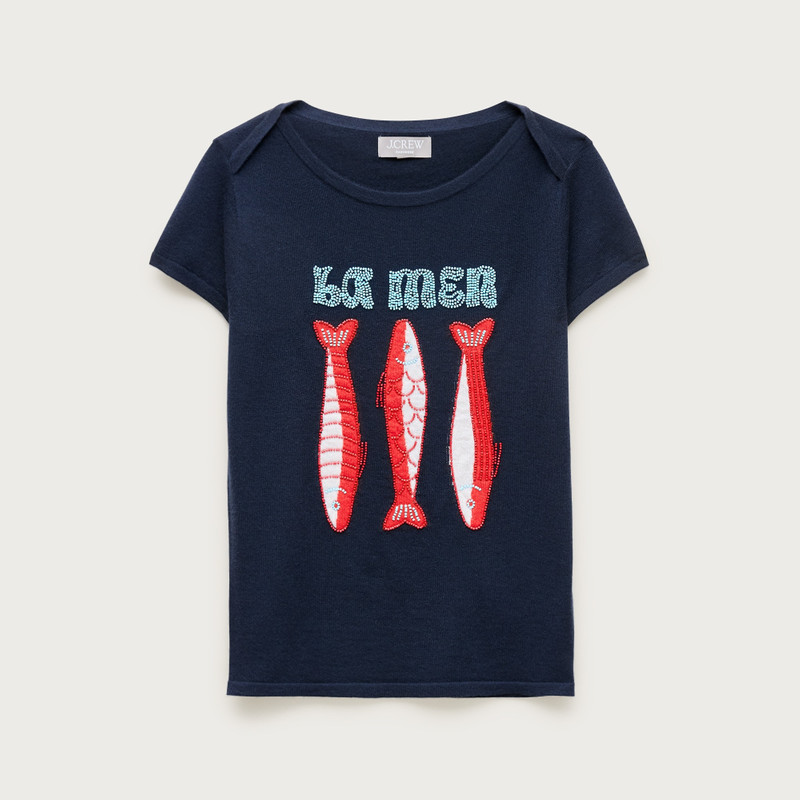 Featherweight cashmere beaded "La mer" graphic sweater-tee 1