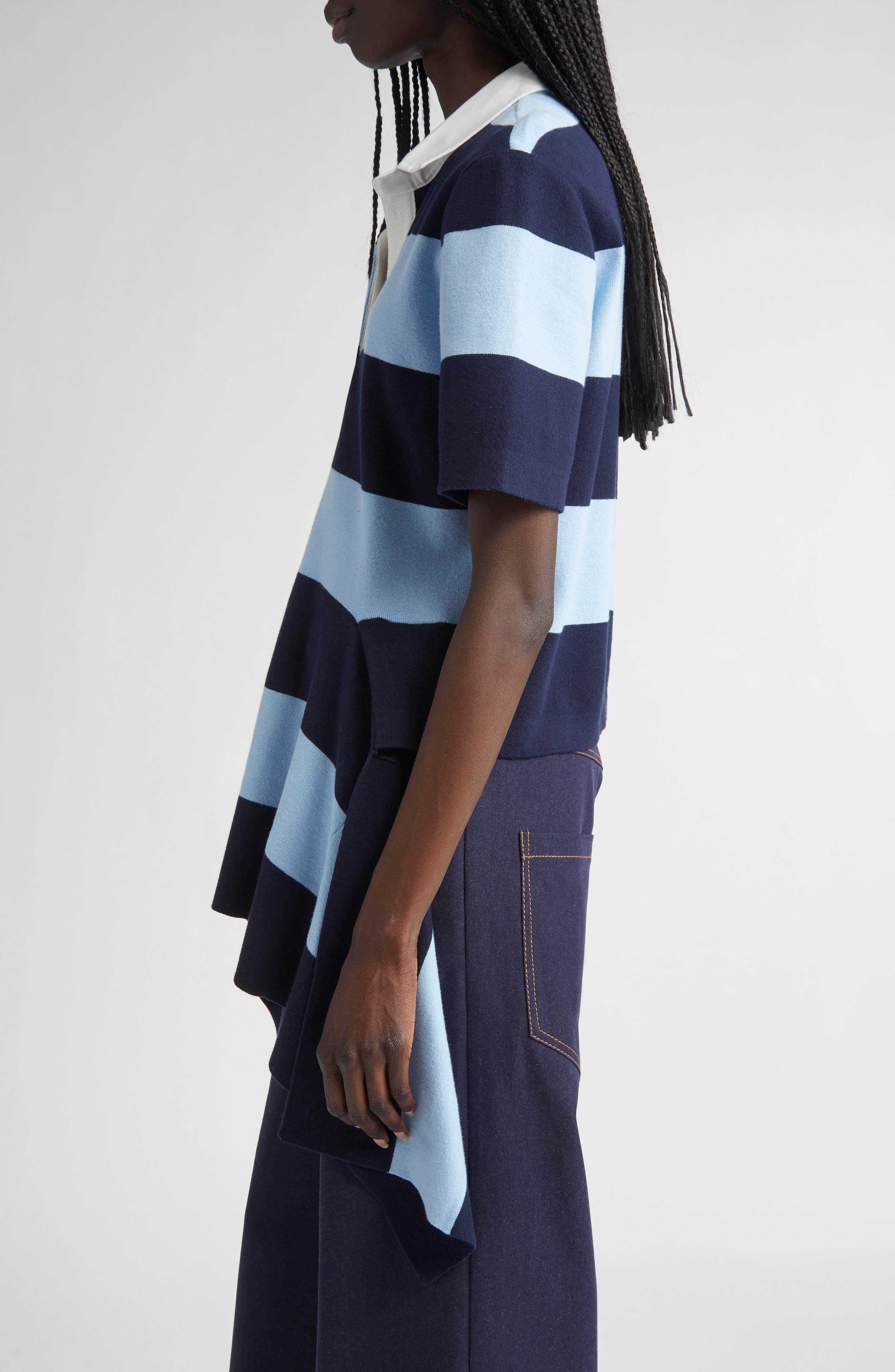 MONSE Stripe Cascade Rugby Polo in Navy Stripe at Nordstrom - 4