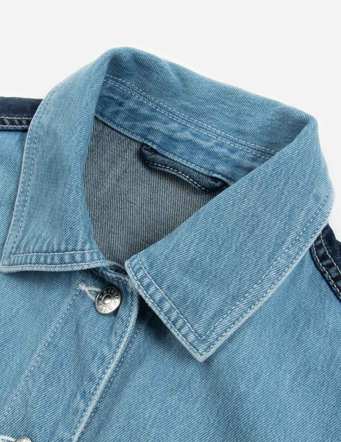 SEAGULL EMBROIDERY AND SLOGAN-PRINT BLOCKING DENIM JACKET - 8