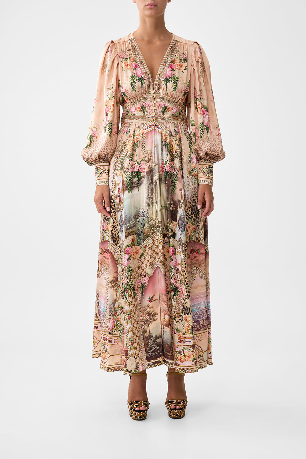 SHAPED WAISTBAND DRESS WITH GATHERED SLEEVES - 2