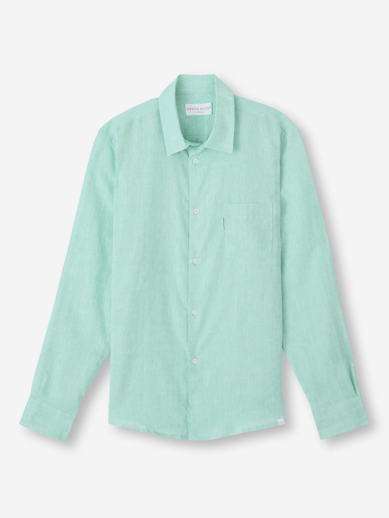 Derek Rose Men's Shirt Monaco Linen Mint Green outlook