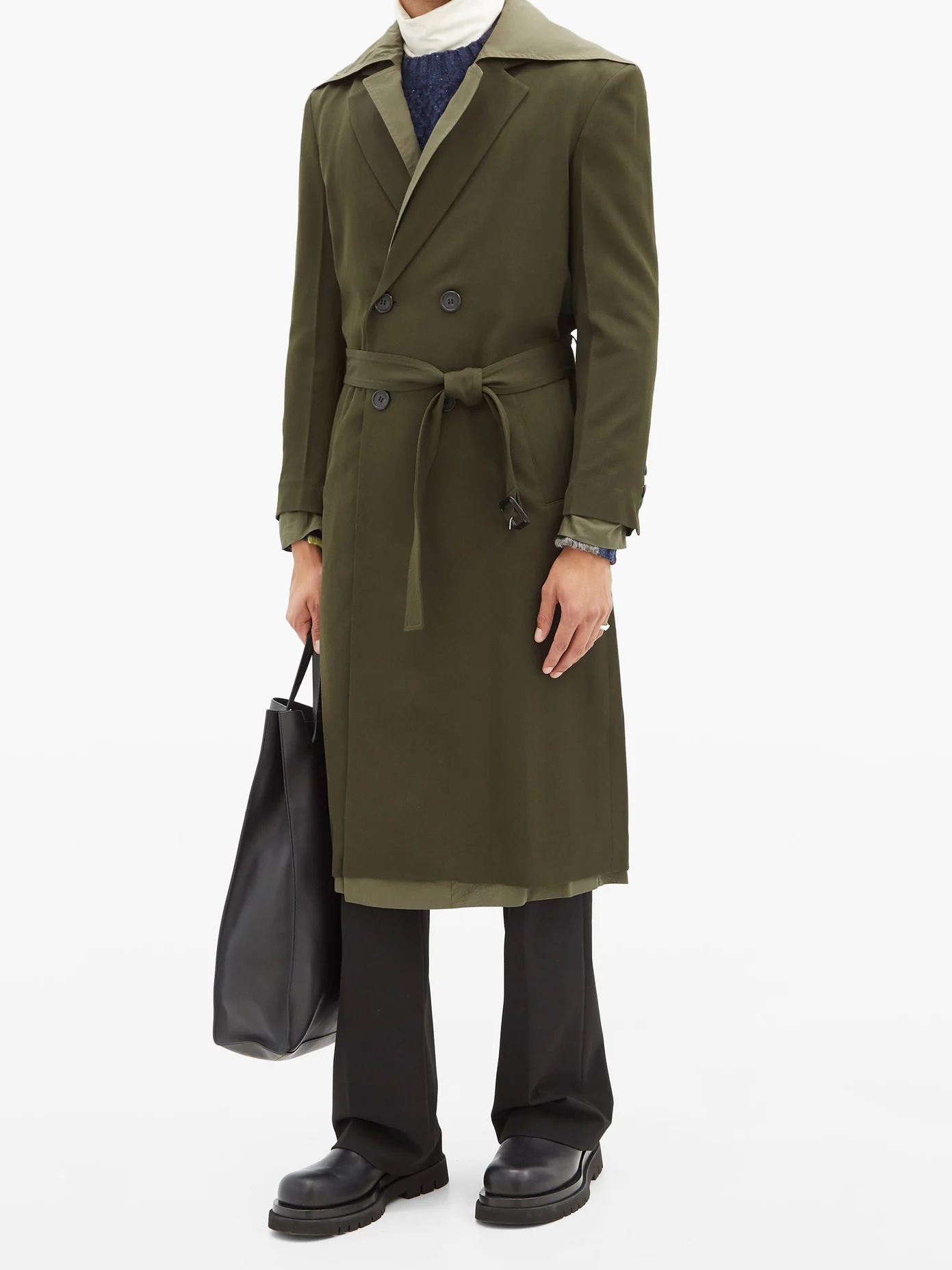 Double-layer belted wool-gabardine overcoat - 2